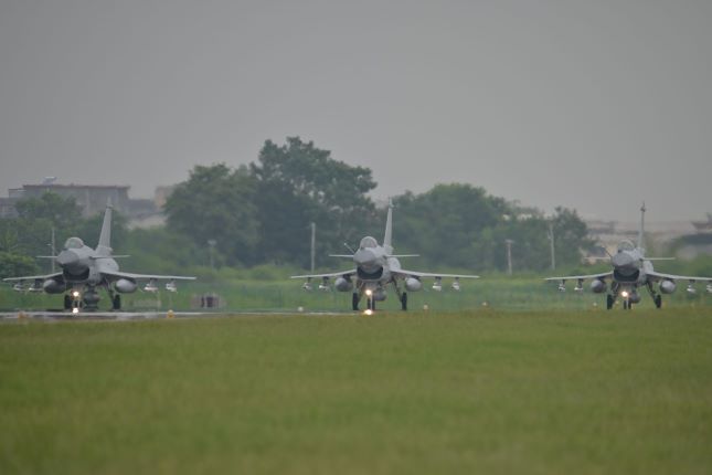 J-10C fighter jets ready to take off from an airport on August 19, 2023 during the military drill conducted by the PLA Eastern Theater Command.