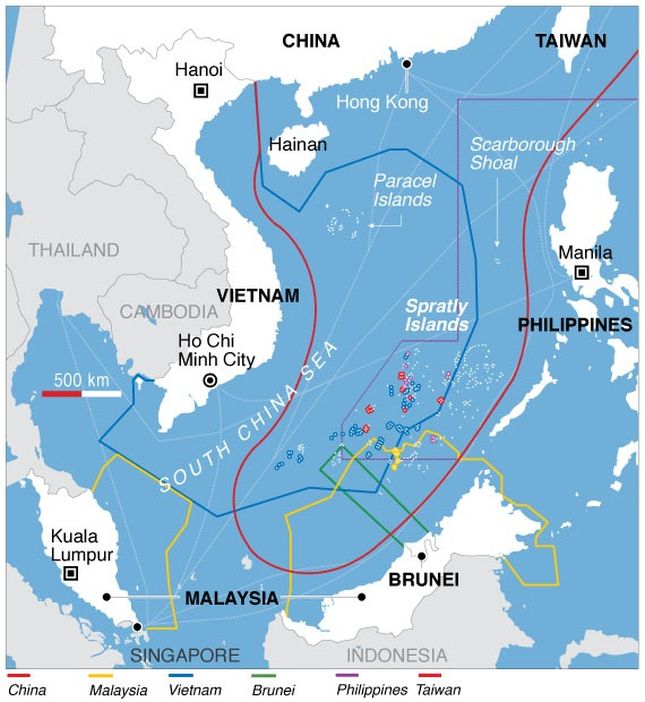 Map showing overlapping claims to the South China Sea