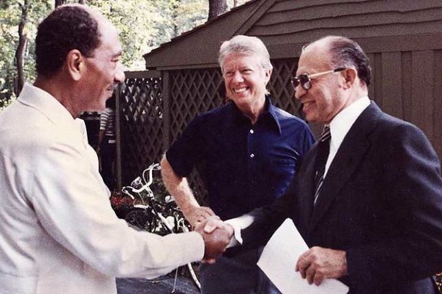 Sadat, Carter and Begin at Camp David in September 1978. 