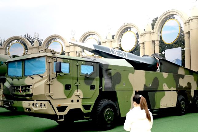 Chinese DF-17 glider launcher on exhibit in Beijing in 2022. (Yiyuanju, Wikimedia Commons, CC BY-SA 4.0)